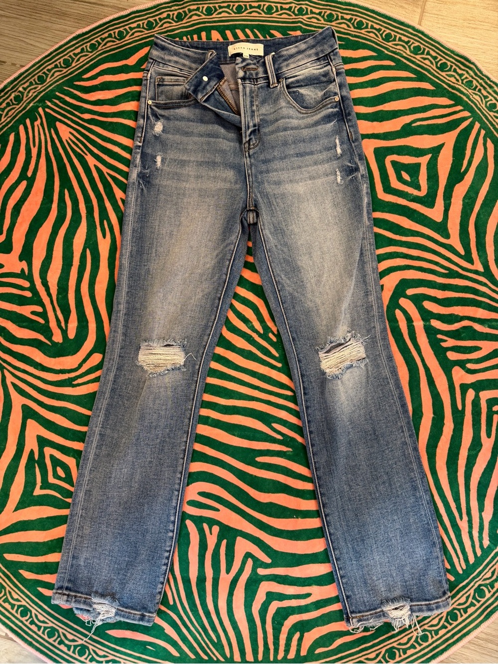 Women’s Straight-Leg Distressed Jeans — Blue